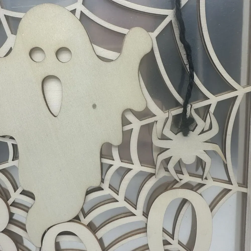 Make Market Halloween Boo Ghost Spiderweb Wood Wall Sign Unfinished Craft DIY